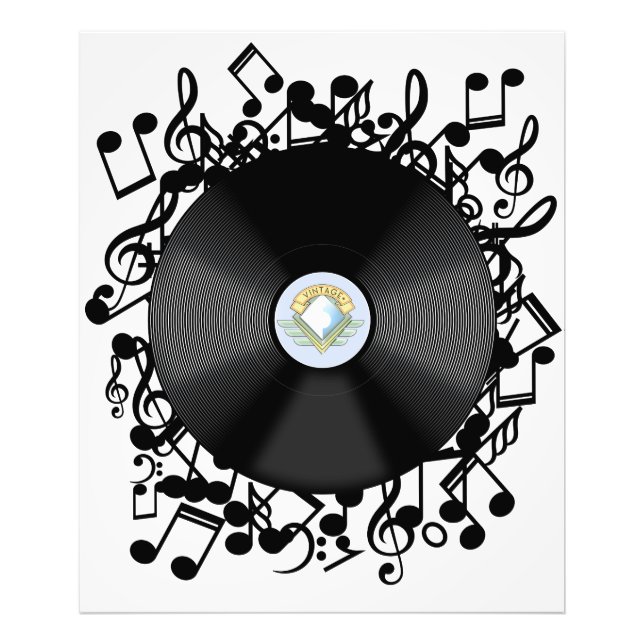 Impression Photo Disque vinyle ancien et notes de musique (Devant)