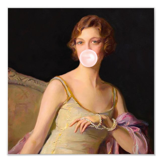 Impression Photo Diva Bubble Gum en robe jaune  (Devant)