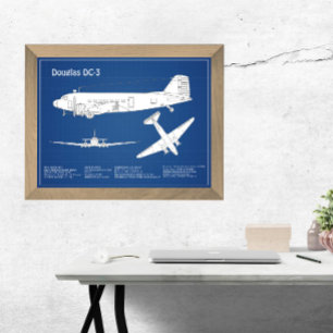 Impression Photo Douglas DC-3 - Plan de dessin du plan directeur de