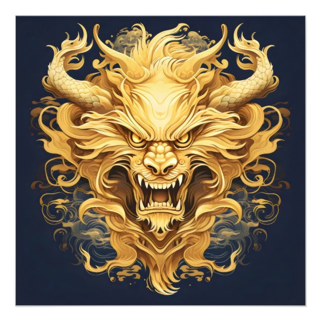 Impression Photo Dragon d'Asie en or (Devant)