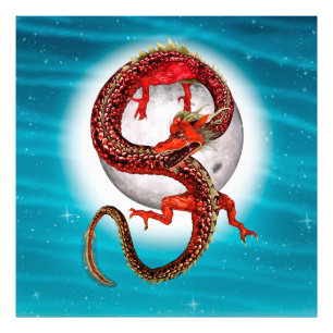 Impression Photo Dragon Lune Rouge Fantaisie Céleste Artistique