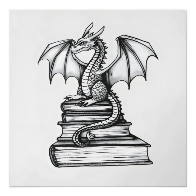 Impression Photo Dragon sur livres (Devant)