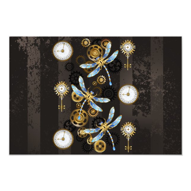 Impression Photo Dragonflies de Steampunk sur arrière - plan rayé b (Devant)