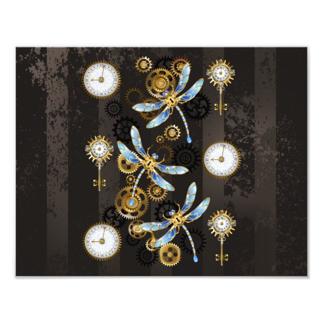 Impression Photo Dragonflies de Steampunk sur arrière - plan rayé b (Devant)