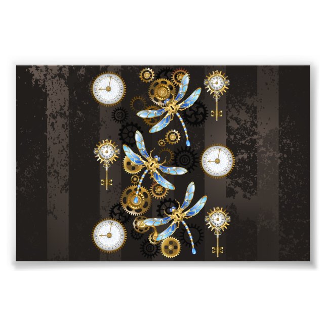 Impression Photo Dragonflies de Steampunk sur arrière - plan rayé b (Devant)