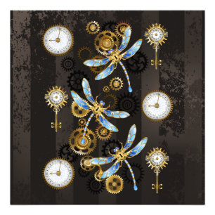 Impression Photo Dragonflies de Steampunk sur arrière - plan rayé b