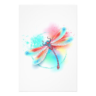 Impression Photo Dragonfly rouge sur l'arrière - plan aquarelle