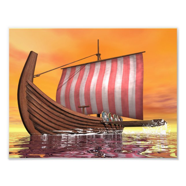 Impression Photo Drakkar ou navire viking - rendu 3D (Devant)