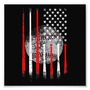 Impression Photo Drapeau américain de baseball États-Unis Vintage