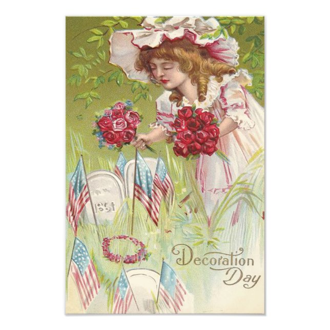 Impression Photo Drapeau américain Enfant Rose Pierre tombale Cimet (Devant)