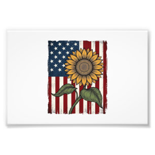Impression Photo Drapeau américain tournesol vintage