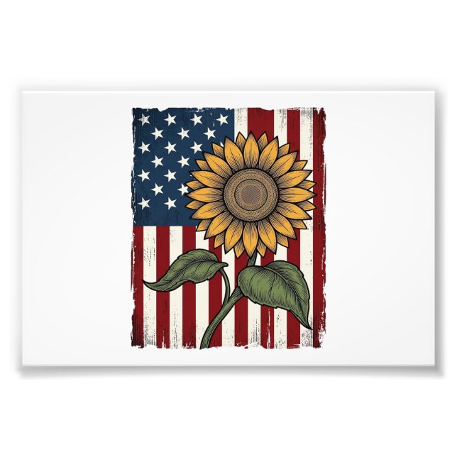 Impression Photo Drapeau américain tournesol vintage (Devant)
