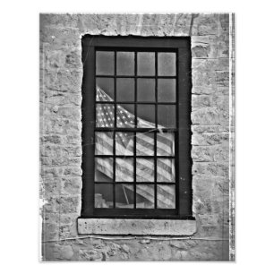 Impression Photo Drapeau américain Vintage imprimé en noir et blanc
