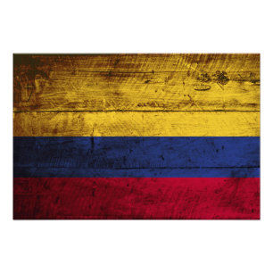 Impression Photo Drapeau de la Colombie sur le vieux grain en bois