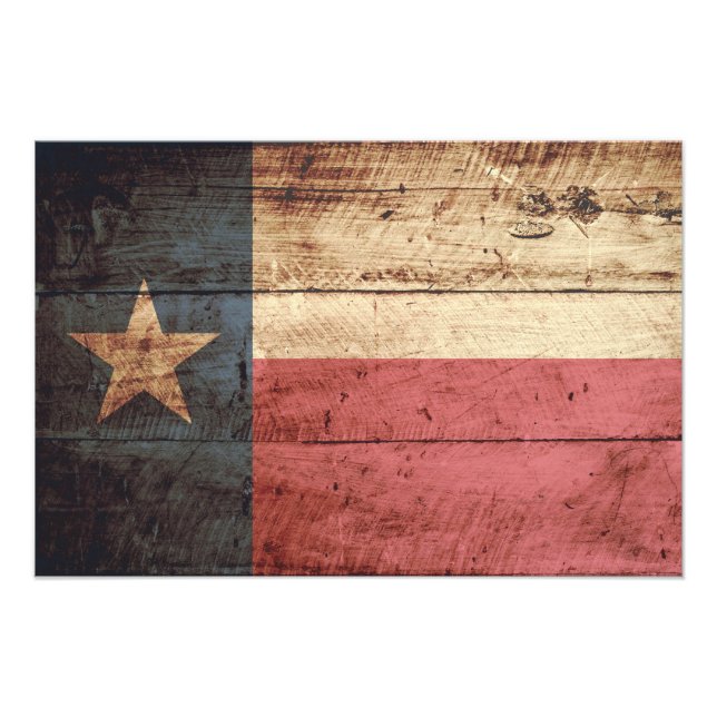 Impression Photo Drapeau de l'État du Texas sur le vieux grain de b (Devant)