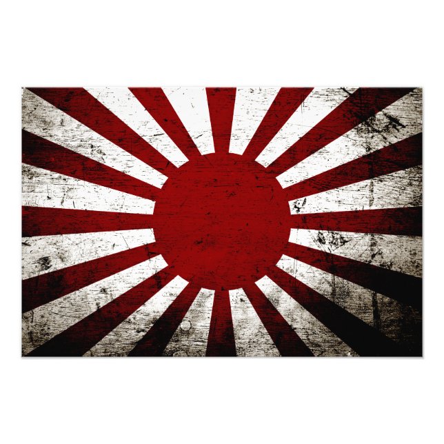 Impression Photo Drapeau du Soleil Levant Japon Grunge Noir (Devant)