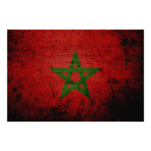 Impression Photo Drapeau grunge noir du Maroc