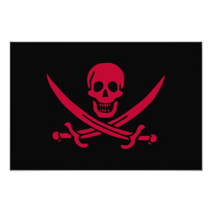 Impression Photo Drapeau pirate de Crâne Rouge & Épées Calico Jack