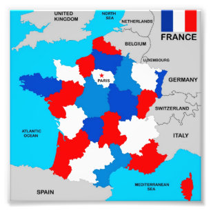 Impression Photo drapeau politique de carte de pays de la France
