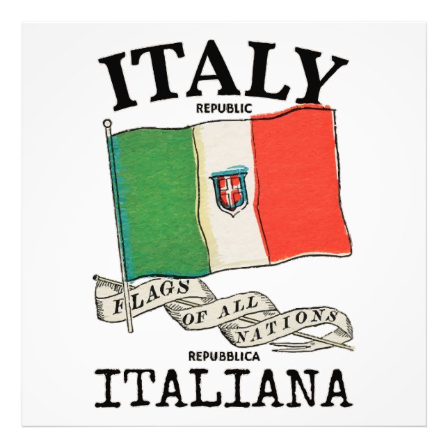 Impression Photo Drapeau vintage du pays Italie (Devant)