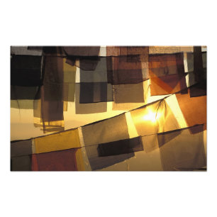 Impression Photo Drapeaux de prière bouddhistes au coucher du solei
