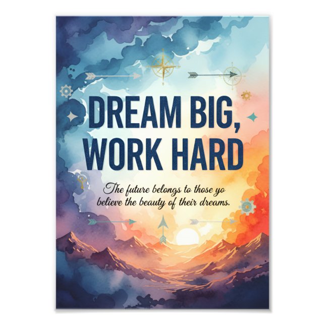 Impression Photo Dream Big, Work Hard – Inspirational Motivational  (Devant)