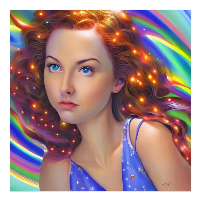 Impression Photo Dreamy Girl with Rainbow Lights (Devant)