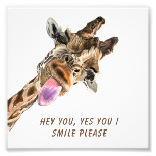 Impression photo drôle de girafe heureux langue so