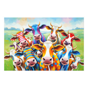 Impression Photo Drôle tableau multicolore de vache