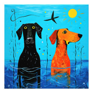 Impression Photo "Duo aquatique de la joie" - Chiens surréalistes e