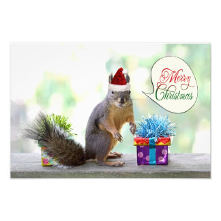 Impression Photo Écureuil de Noël avec cadeaux de Noël