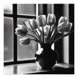 Impression Photo "Élégance monochrome : Tulipe blanche noire et vie