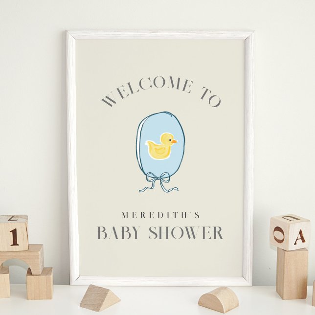 Impression Photo Élégant Baby shower en caoutchouc Ducky (Elegant meets cute rubber ducky Baby Shower welcome sign.)