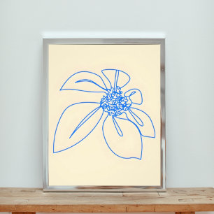 Impression Photo Elégant dessin de fleurs en ligne bleue