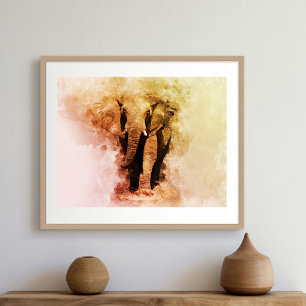 Impression Photo Élégant Éléphant d'Afrique Mâle Marchant Aquarelle