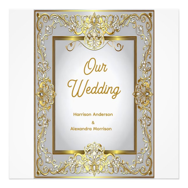 Impression Photo Elegant Gold & Silver Wedding Invitation – Ornate (Devant)