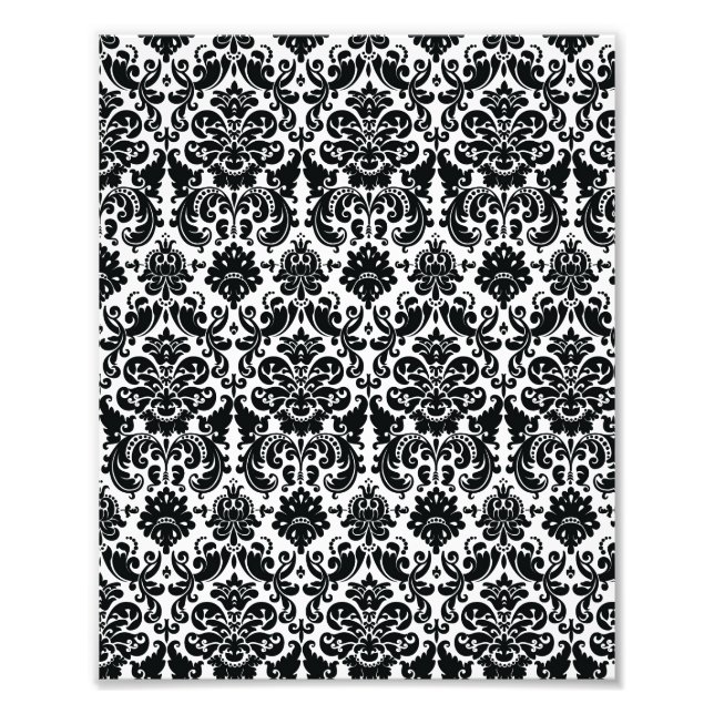 Impression Photo Elégant noir blanc Vintage Damask motif (Devant)
