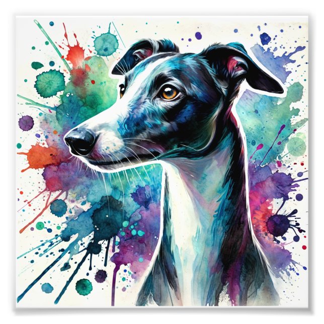 Impression Photo Elégant Whippet Aquarelle Art (Devant)