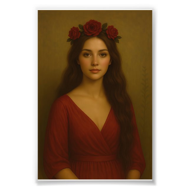 Impression Photo "Elegant Woman with Red Rose Crown - Timeless Flor (Devant)