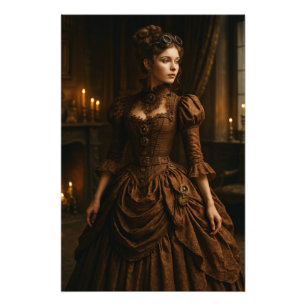 Impression Photo Élégante dame victorienne Steampunk en marron