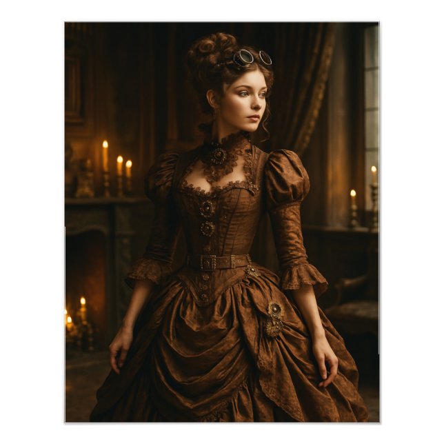 Impression Photo Élégante dame victorienne Steampunk en marron (Devant)