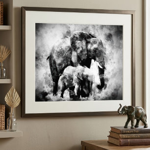 Impression Photo Élégante Éléphante d'Afrique femelle avec son élép