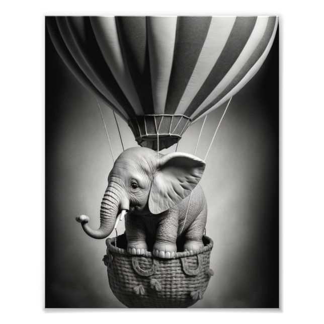 Impression Photo Elephant bébé dans un ballon à air chaud (Devant)