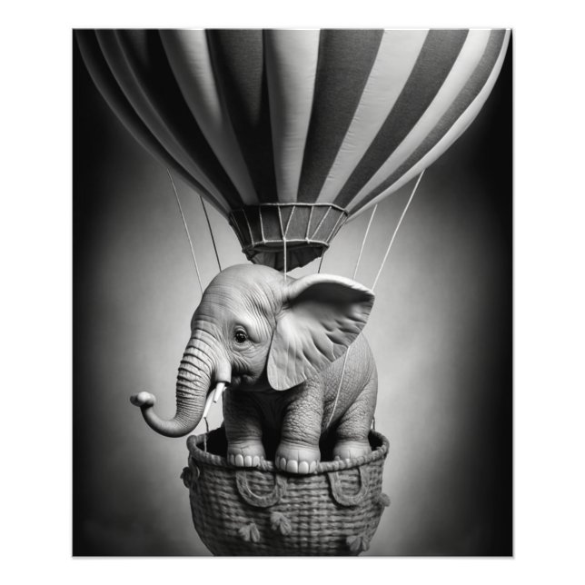 Impression Photo Elephant bébé dans un ballon à air chaud (Devant)