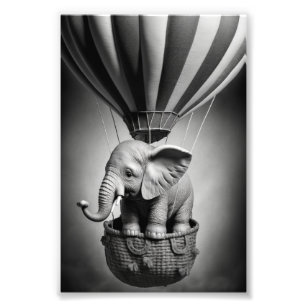 Impression Photo Elephant bébé dans un ballon à air chaud