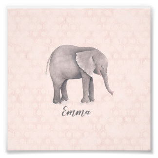 Impression Photo Eléphant fille avec Arrière - plan géométrique ros