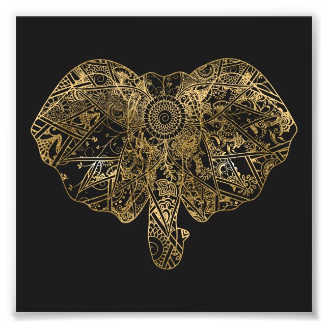 Impression Photo Eléphant mignon dessiné à la main Fleur de henné (Devant)