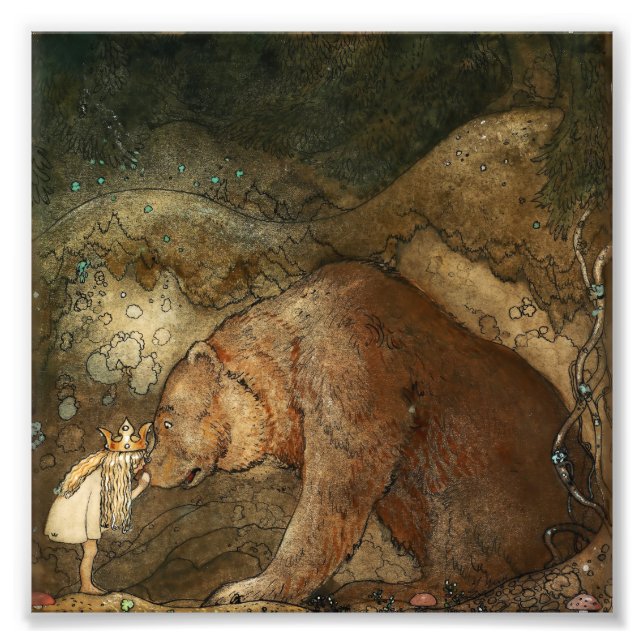Impression Photo « Elle embrassa l'ours » de John Bauer (Devant)
