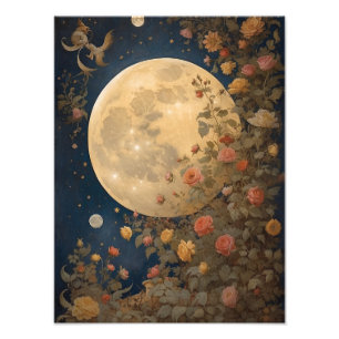 Impression Photo Embrace du clair de lune : Roses sous une Pleine l