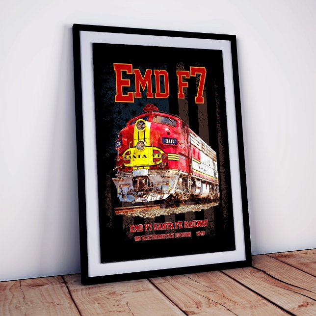Impression Photo EMD F7 Santa Fe Warbonnet avec drapeau américain. (EMD F7 Santa Fe Warbonnet with American Flag. Photo Print)